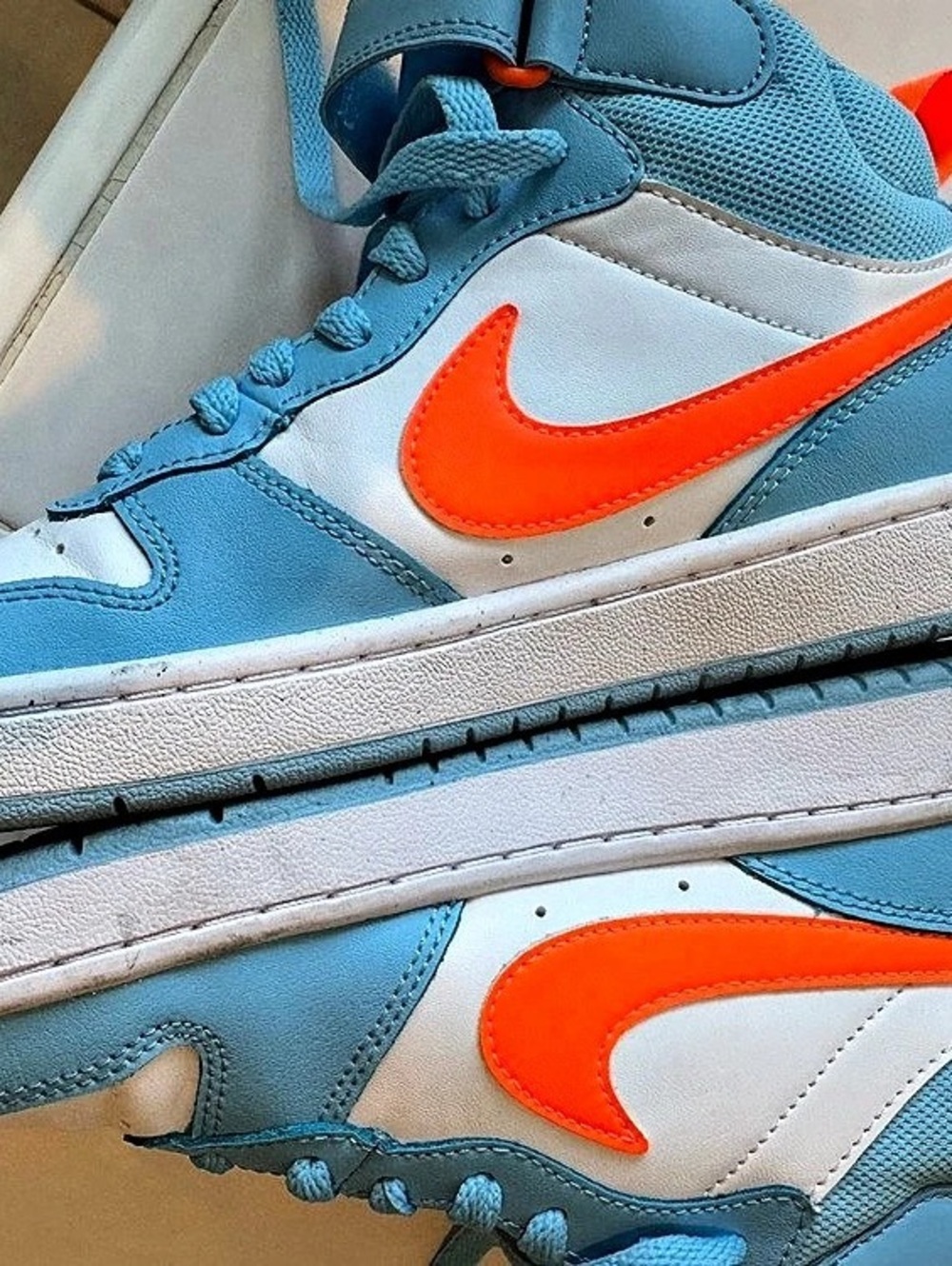 Nike Court Borough Mid 2 Kids High-Top Sneakers Blue Orange Size 5.5Y